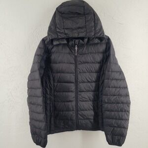 Heatkeep Size XL Black Packable Hooded Puffer Jacket Lightweight Down Feathers